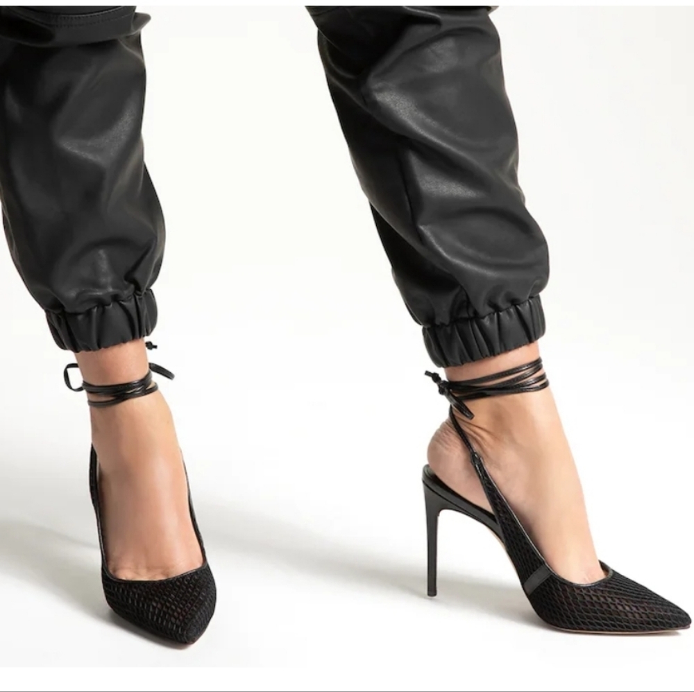 J. Lo mesh high heel tie angle strap heels